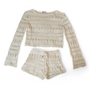 Zara Marching Set: Crochet Knit Top & Shorts Ecru